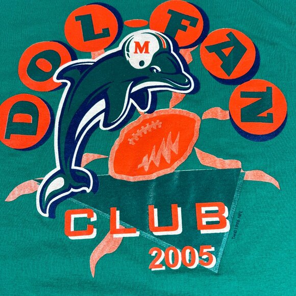 Y2K 2005 Miami Dolphins Football Club Shirt Extra Extra Large Green 90s Logo Tee - Picture 2 of 12